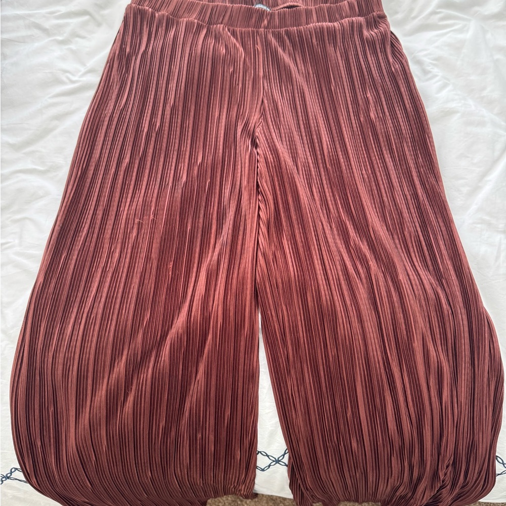 Zara Brown Pleated Wide-Leg Pants